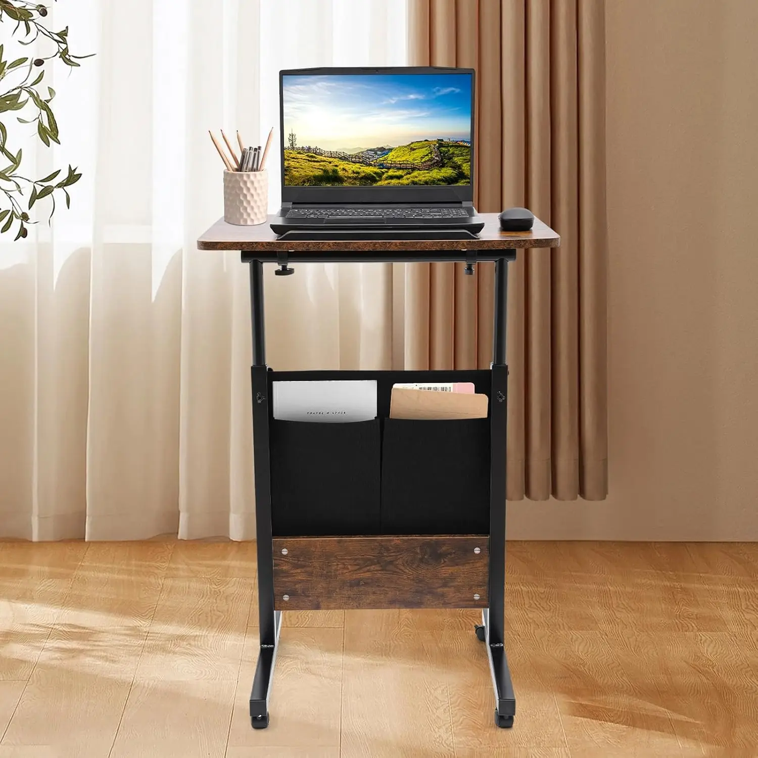 Rolling Computer Standing Desk, Portable Laptop Desk, 16'' x 24'' with Storage Bag Adjustable Height Computer Stand