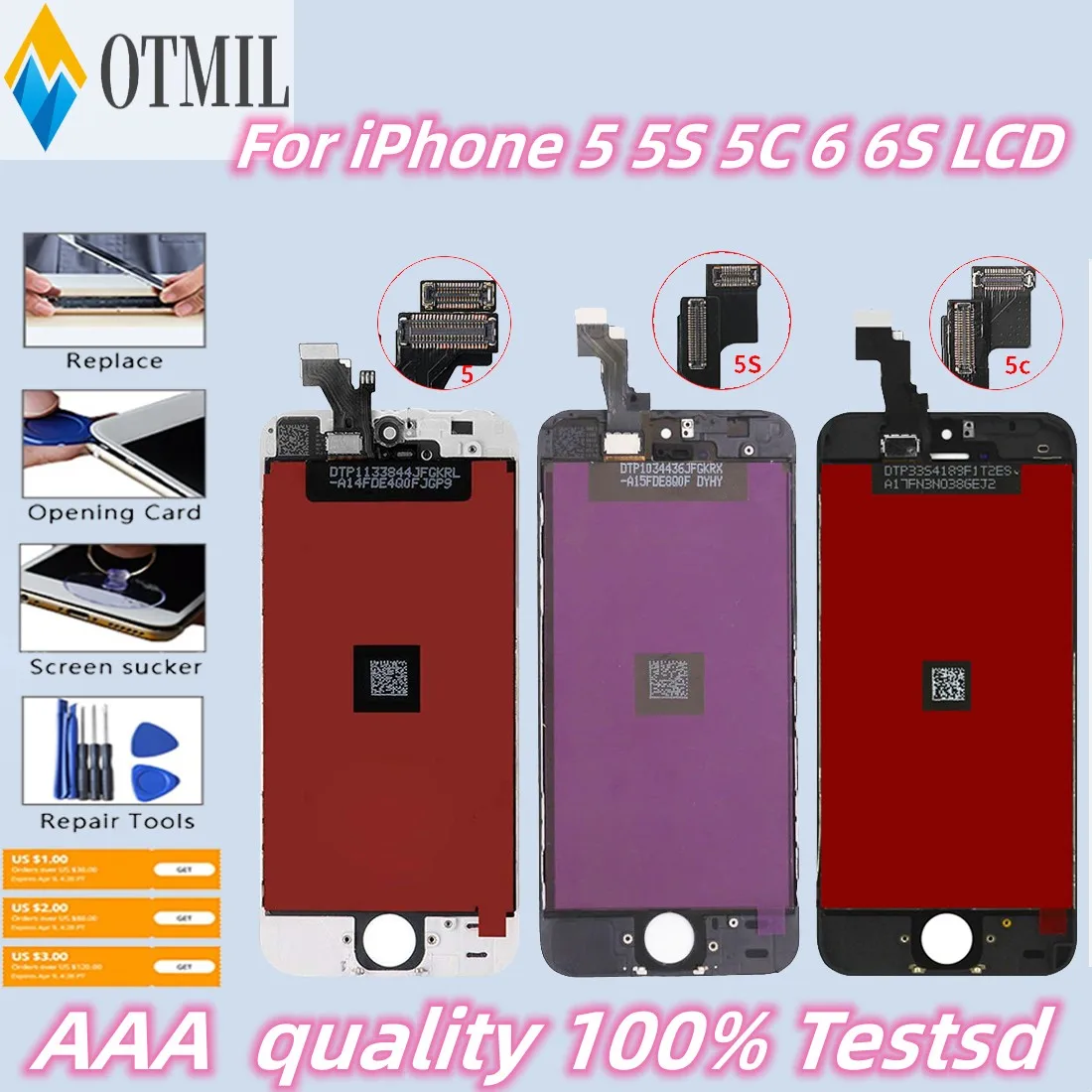 NEW 100% Tested  LCD For iphone 5 5S 5C SE LCD With 3D Force Display Touch Screen Digitizer Assembly Replacement Display Part