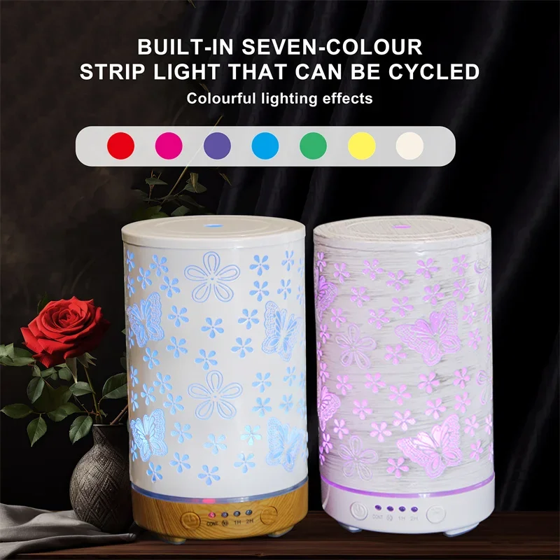 Ultrasonic air humidifier butterfly pattern 100ml aromatherapy lamp 7-color color-changing lamp room humidifier night light