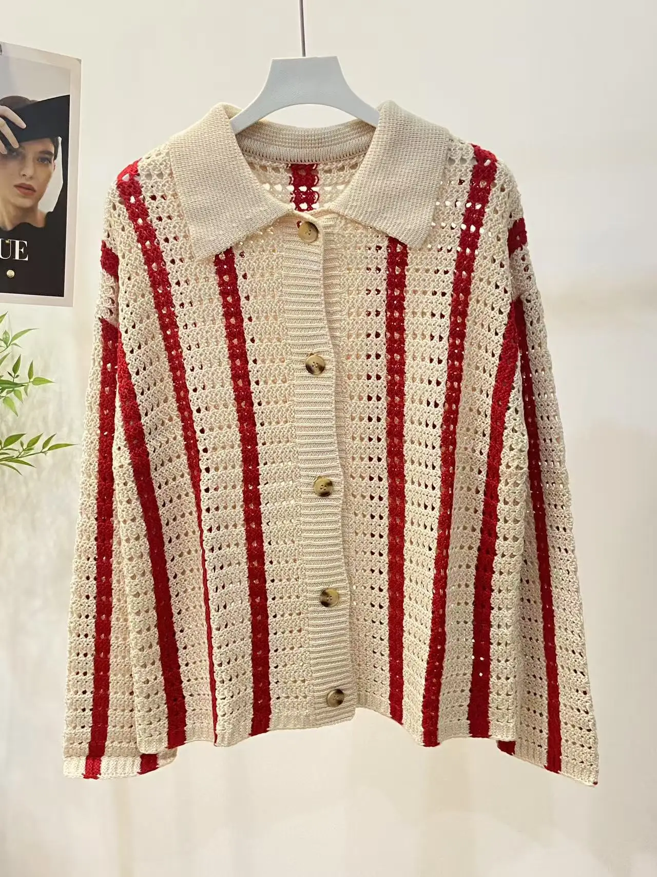 

Ethereal MD 2025 zamod summer new style of Casual and fashionable hollowed-out polo knitted cardigan