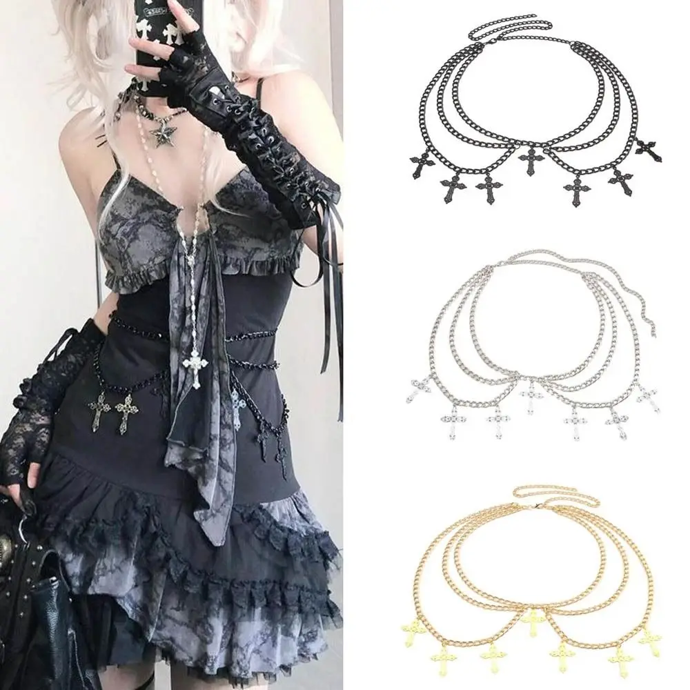 Модная элегантная цепочка на талию с крестом, многослойная полая цепочка для брюк, металлическая поясная цепочка в стиле панк унисекс