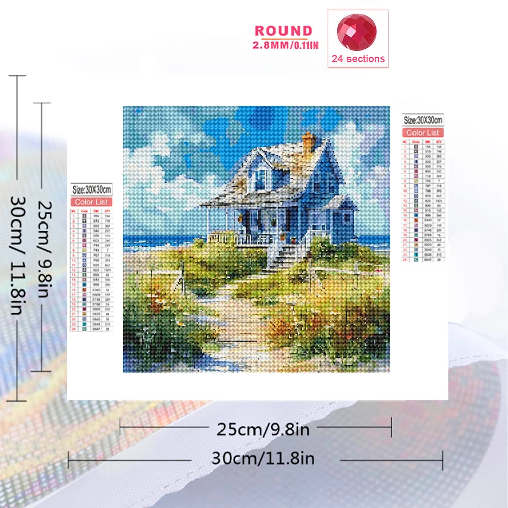 Evershine 5D DIY Diamond Mosaic House Landcape Craft Kit Diamond Painting Seaside Wall Decor Art Handmade Hobby