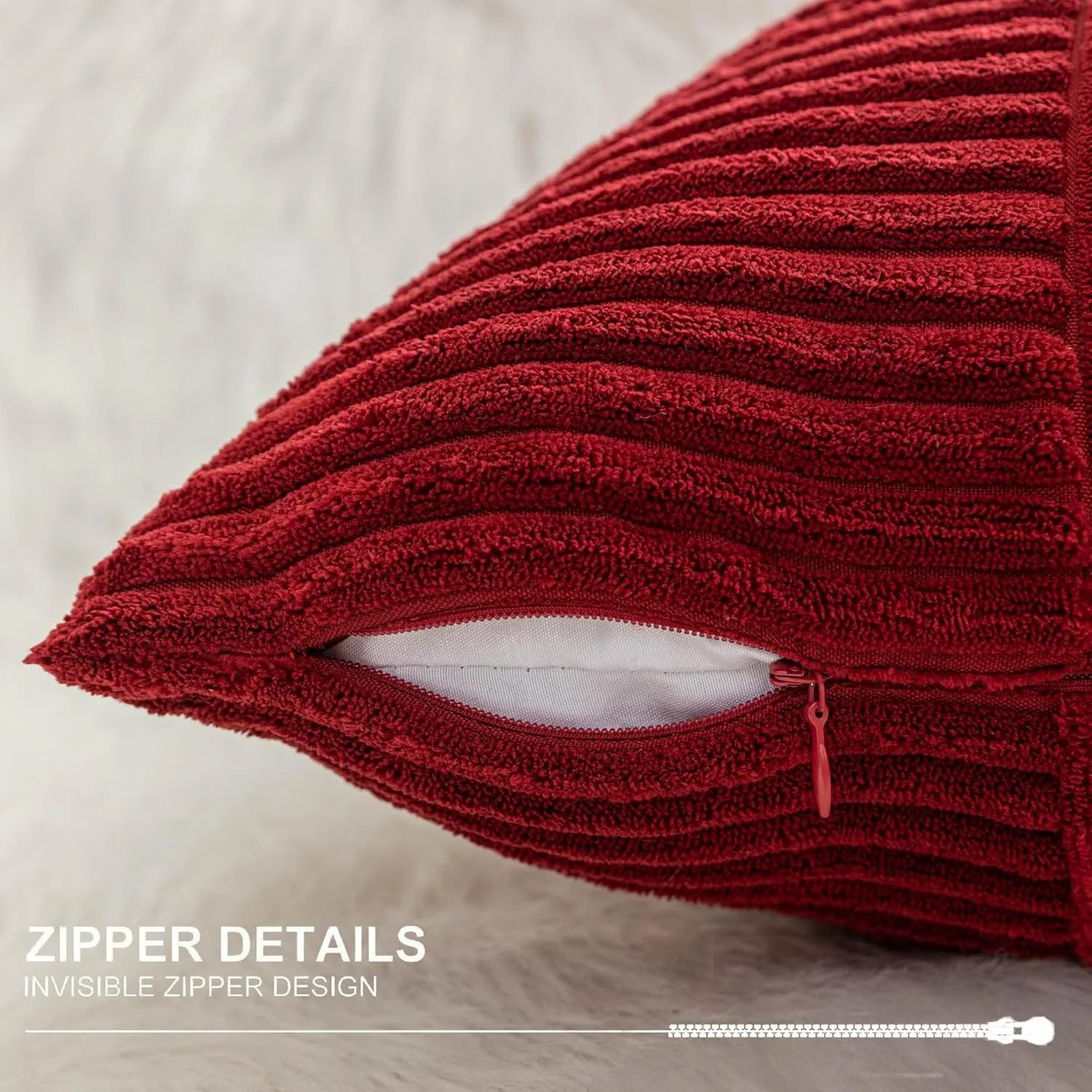 Red Striped Pattern Cushion Cover, Modern Corduroy Throw Pillow Cover for Household Decor Splicing Modern Farmhouse Pillow Cover