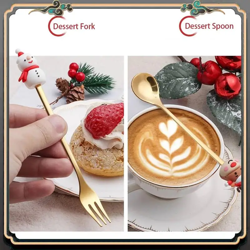 

Premium Christmas Fork And Spoon Set,Stainless Steel Tableware,Coffee Tea Dessert Forks And Spoons Set