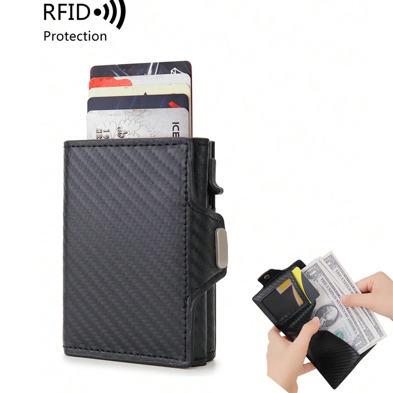 

DIENQI Carbon Fiber Card Holder Wallets Men Brand Rfid Black Magic Trifold Leather Slim Mini Wallet Small Money Bag Male Purses