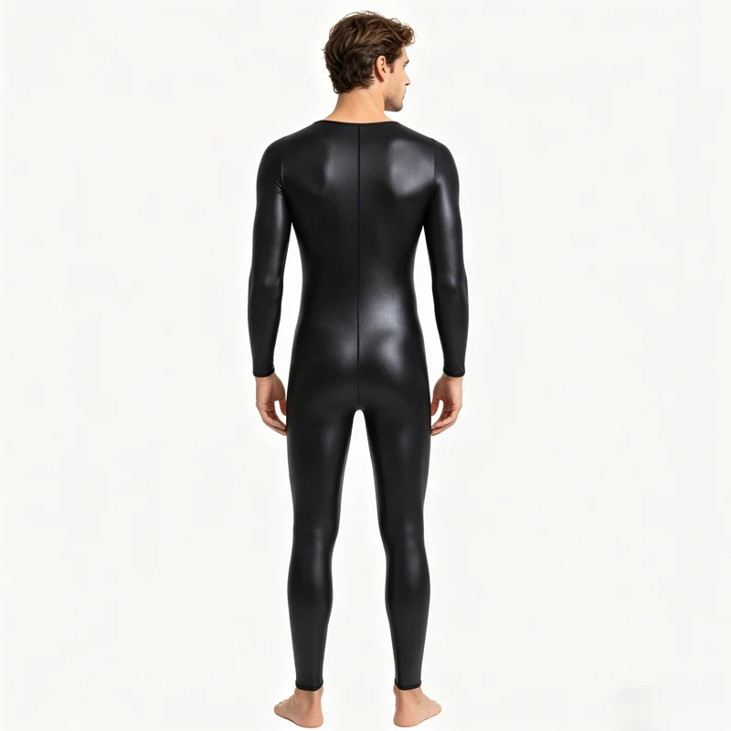Men Faux PU Leather Jumpsuit Sexy Body Shaper Long Sleeve Bodysuit Waist Trimmer Corset Tight leggings Shirt Bodysuits Shapewear