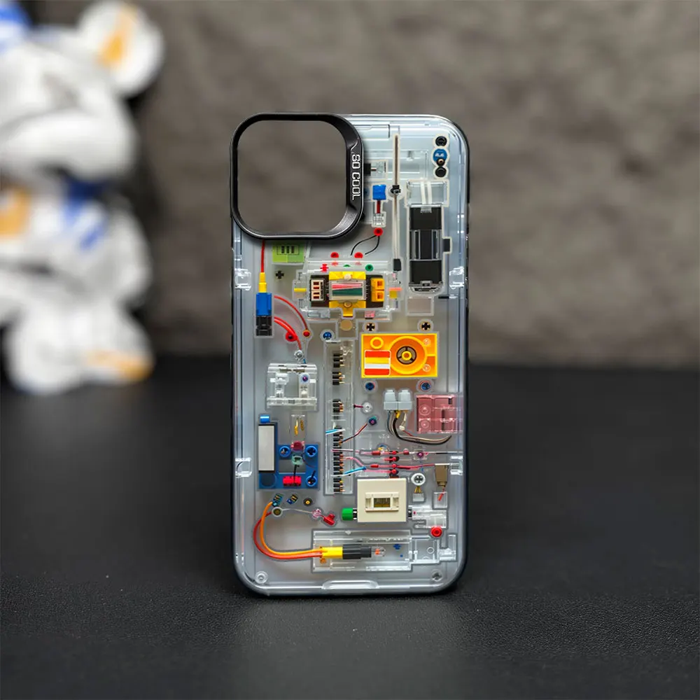 Creative Circuit Cartoon Bricks Printstream Phone Case for iPhone 12 11 13 IMD 14 15 16 Max Pro Plus Laser Cover image 6