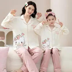 Sanrios Cartoon Pure Cotton Pajamas Girl Long Sleeves Child Spring Autumn Parent-Child Mother and Daughter Lounge Clothes Suit