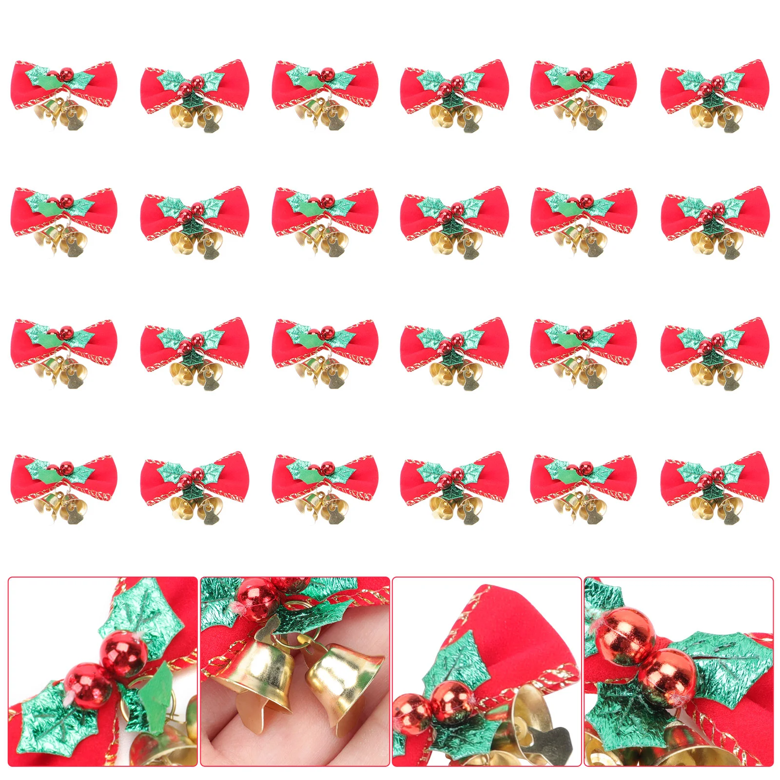 

24 Pcs Bow Christmas Ornaments Garlands Tree Decorative Bells Delicate Plastic Xmas