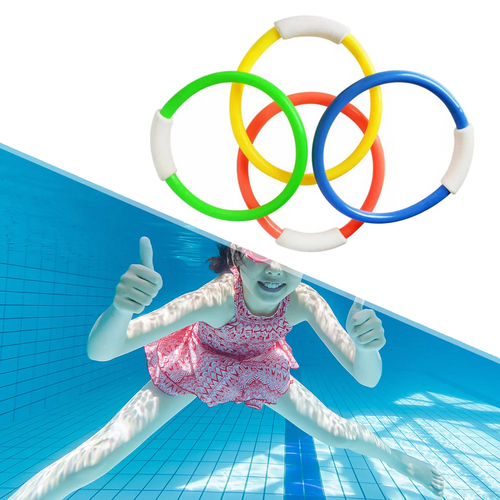 4x Tauchringe für Pool, Geschenk, Großplatinen-Set, Unterwasser-Tauchspielzeug, Wasserspielzeug für Kinder zum Schwimmen, Schwimmen, Tauchen im Sommer