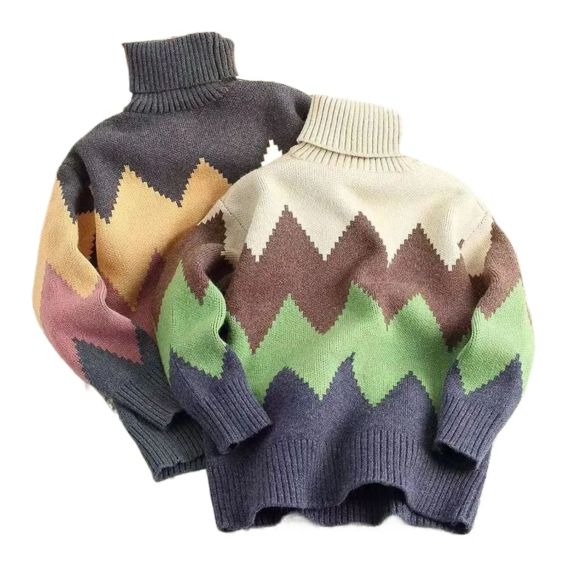 

Boys Sweaters Thickened Autumn/Winter New Fashionable Children's Knitted Sweaters Boys Tops Baby Turtleneck Boys Sweater