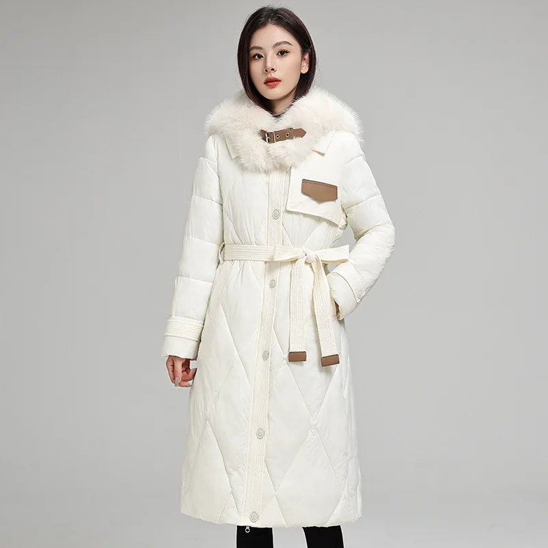 

Winter Big Fur Collar Cotton Padded Long Snow Parkas Women's Down Jacket Coat Loose Cotton Padded Fur Collar Ladies Outerwear