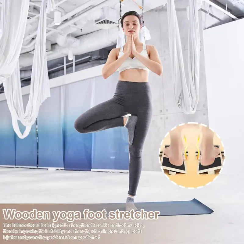 Wooden Yoga Trainer Foot Stretcher Strengthener Trainer Anti Slip Wobble Board For Sprained Ankle Stability Exercises Posture