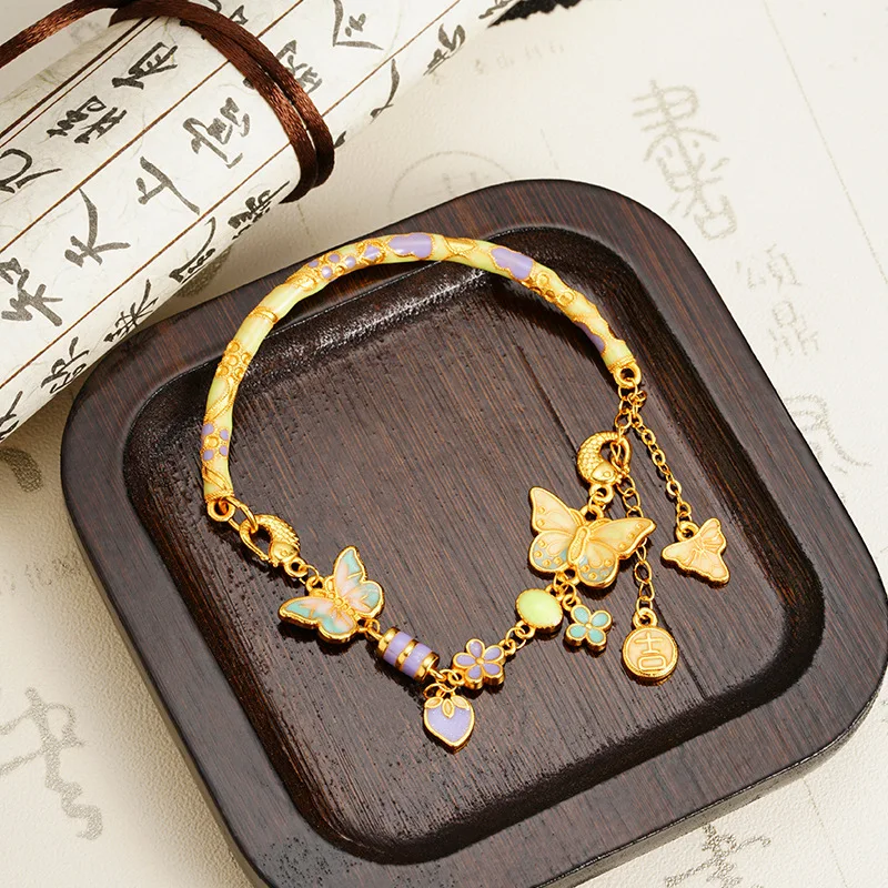 

Новый китайский древний песочный золотой браслет, легкий роскошный эмалированный полубраслет с бабочкой, универсальный дизайн, долгосрочные ювелирные изделия без цветов