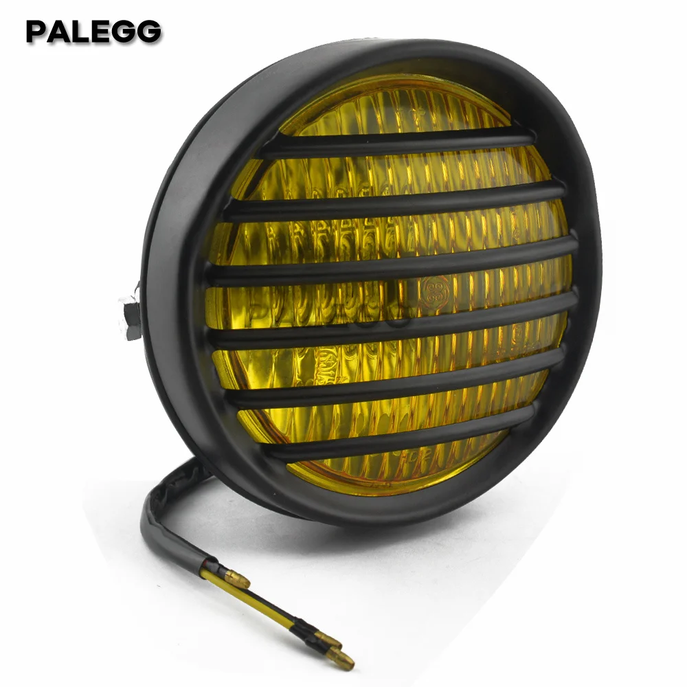 Black Retro Headlight Round Motorcycle Grill Headlight Motorbike Retro Headlights with Bracktes Motor Moto Scooter