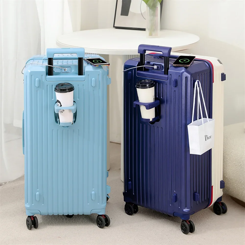 Large Capacity Travel Case 20 24 26 28 inch Universal Wheel Luggage Double Combination Lock With Cup Holder Fashion Suitcase