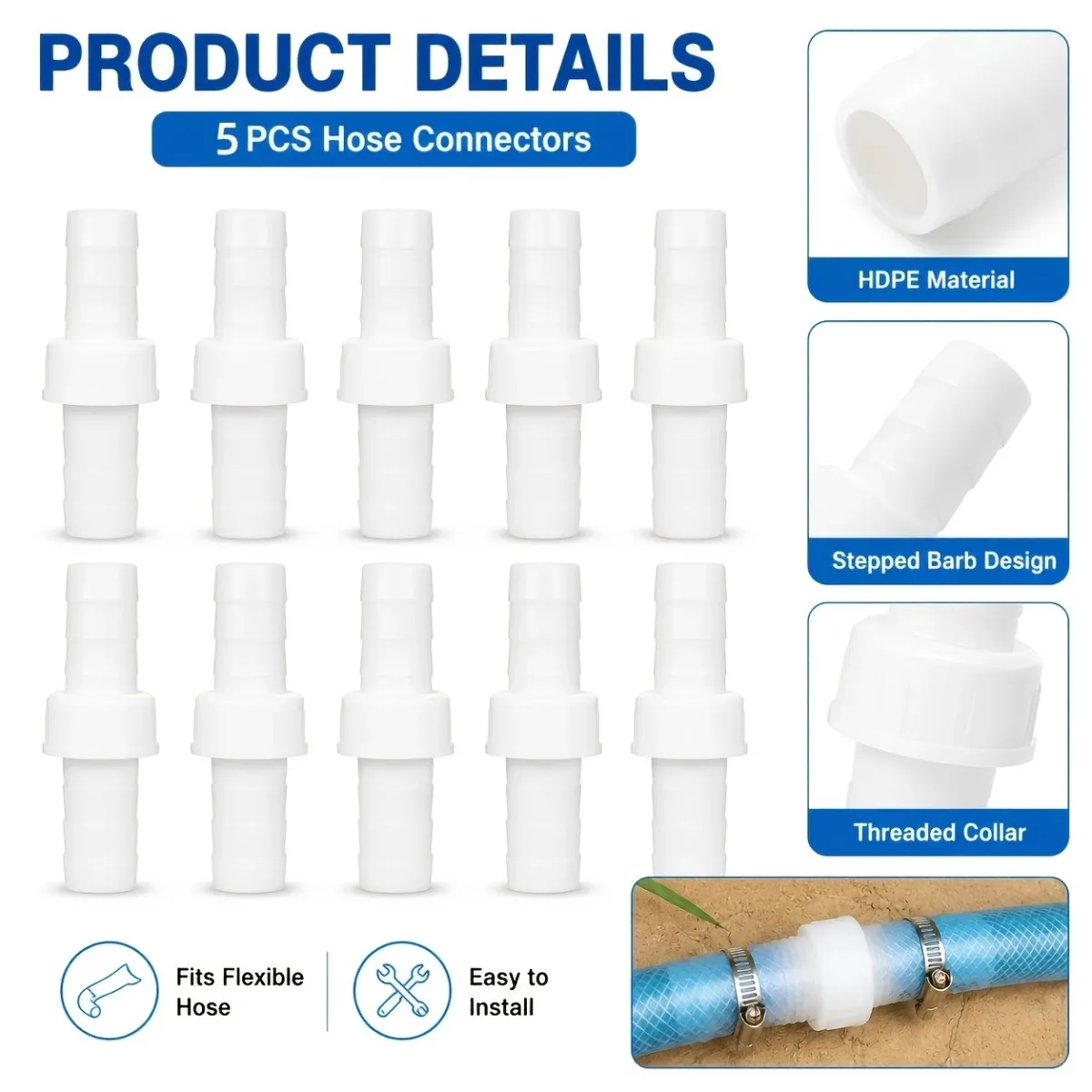 1/2 inch Hose Docking Joint, Hose Connector, Used for Flexible Water Pipes with an Inner Diameter of Approximately 16mm