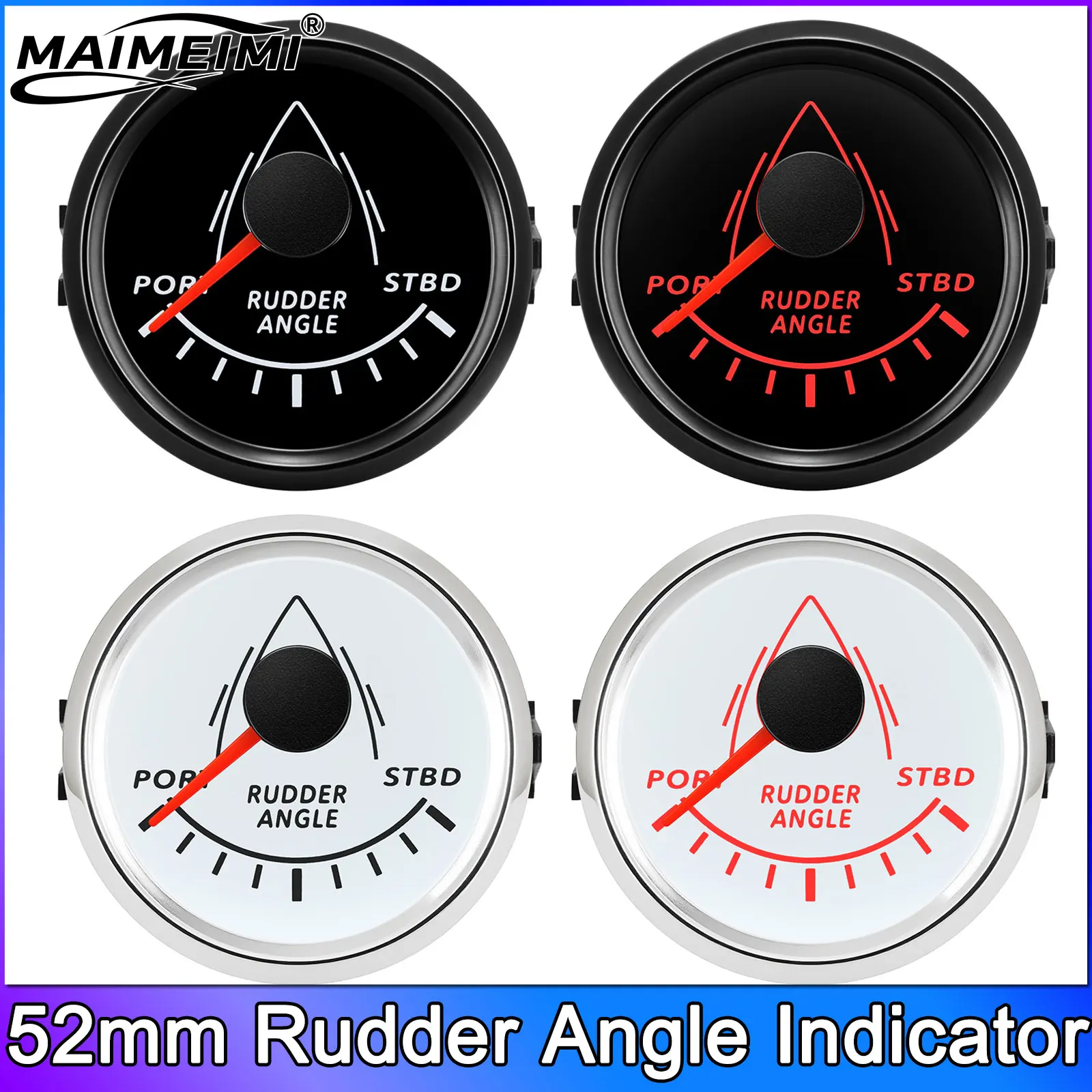 

0-190 ohms Universal 52mm Rudder Angle Indicator Gauge 12V 24V with Red Backlight for Marine Boat Yacht Vessel