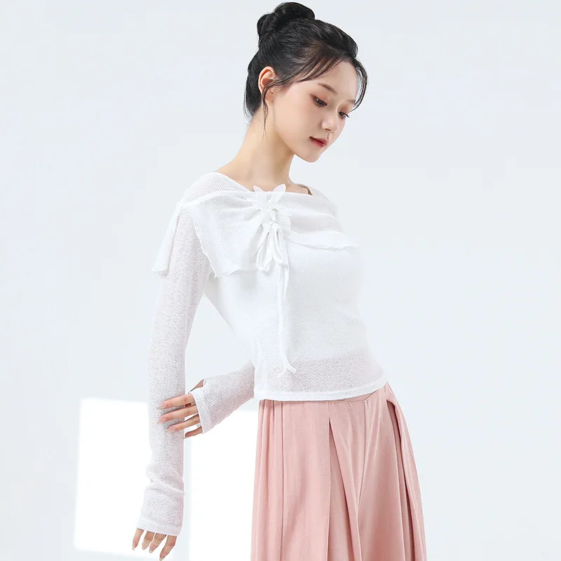 ملابس ممارسة ملابس الرقص النسائية الحديثة الجديدة للجسم للبالغين للتدريب اليومي بياقة مربعة وزهرة الرقص الكلاسيكي