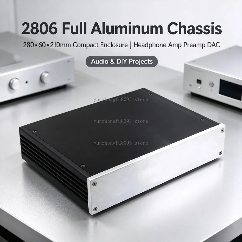 2806 Full Aluminum Chassis, 280×60×210mm Compact Enclosure, Suitable for Headphone Amp Preamp & DAC Audio Projects