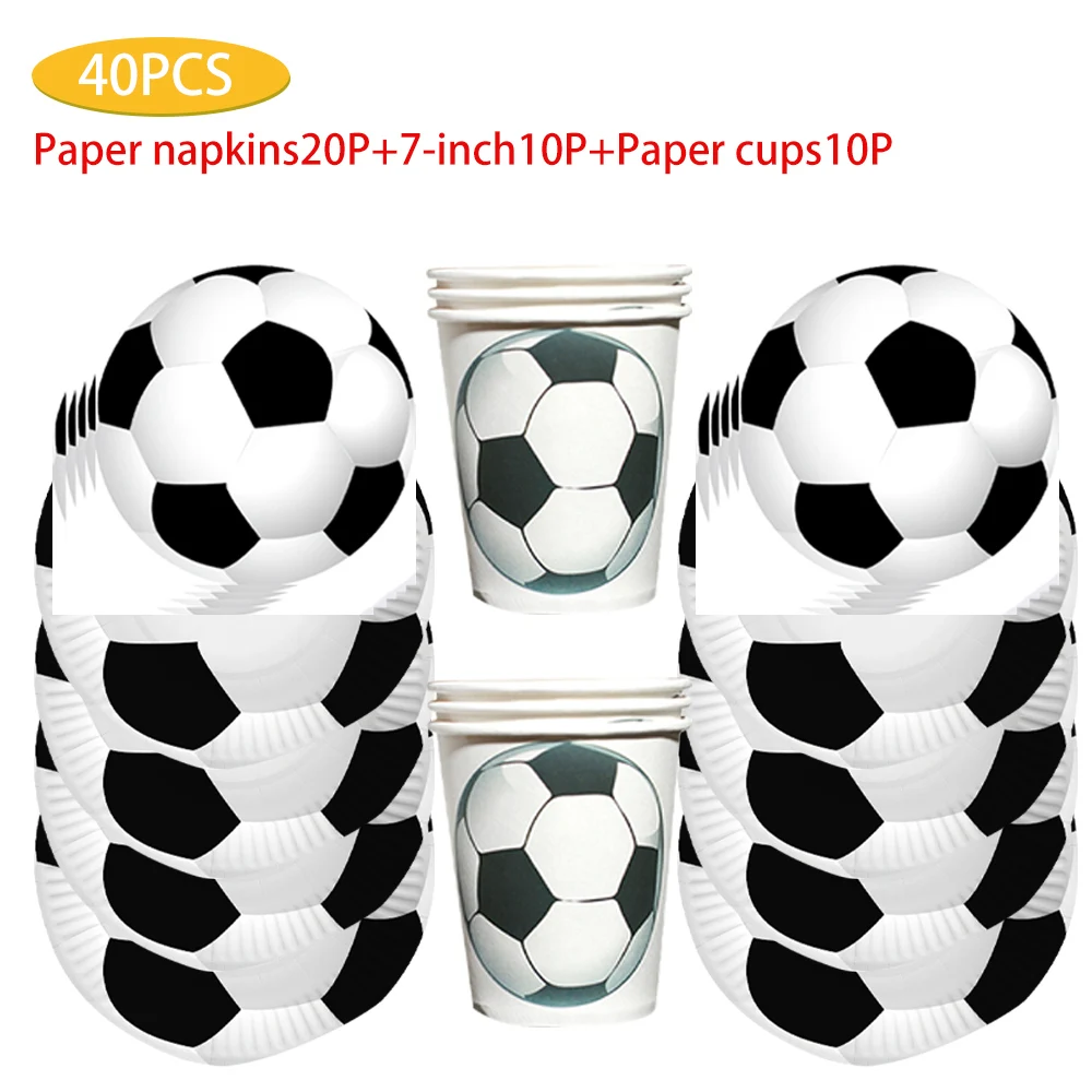 

Sports White Football Theme Tableware Set, Party Supplies, Scene Decoration Set