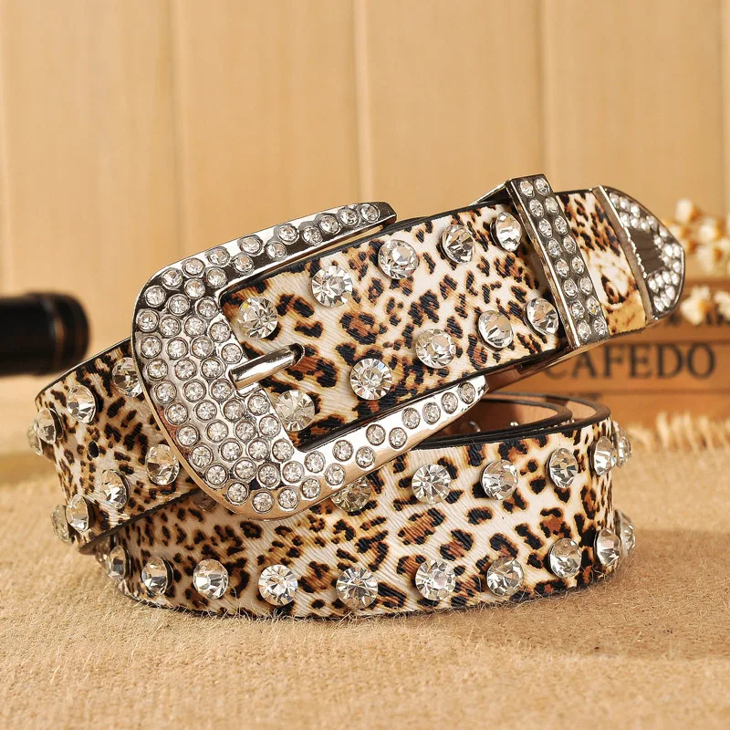 

Korean Version of Versatile Women's Belt, Women's Rhinestone Inlaid Leopard Print Belt, Women's Belt Full Diamond Wide Belt