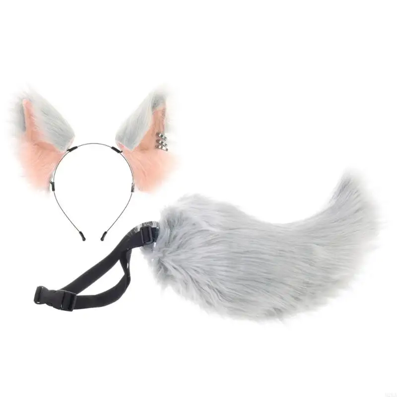2025 New Wolf Foxes Tail Foxes Ears Headband Faux Furs Animal Tail Halloween Christmas Fancy Party Costume Gift for Women Men