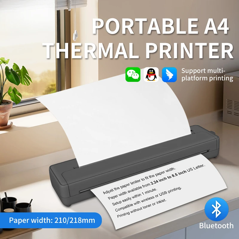 For HZTZ A4 Portable Mini Thermal Printer Handheld Wireless BT Sticker Impresora for Home Office Paper Material