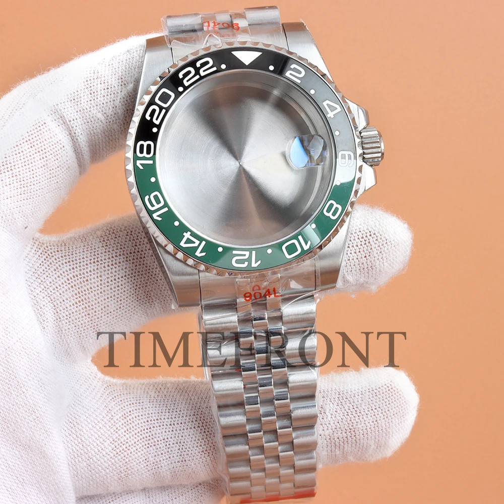 40mmシルバー腕時計ケース、サファイアガラス、GMTセイコーNH34/NH35/NH36/NH38ムーブメント対応、ステンレススチールジュビリーブレスレット、防水ケース