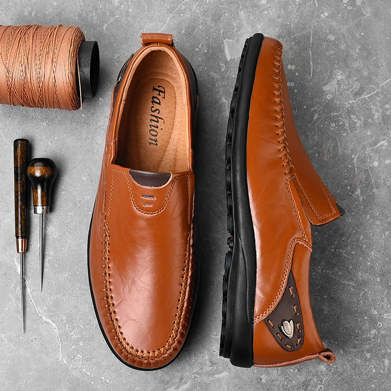 Handmade Leather shoes for Men Casual Loafers Shoes Soft Breathable Moccasins Men\'s Flats Fashion Brand Driving Shoes