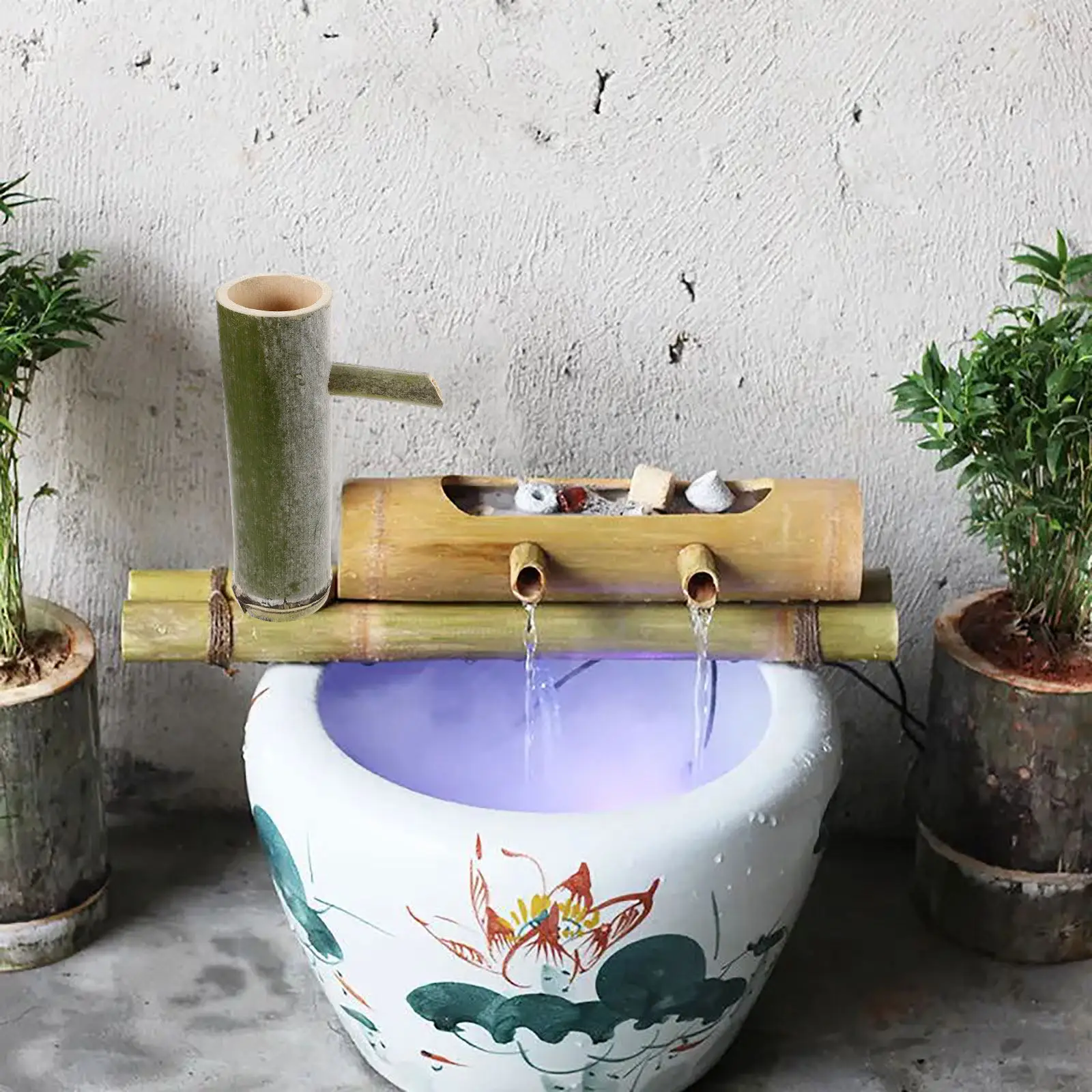 

2 шт. бамбуковых декоративных насадок для фонтана, для использования на открытом воздухе, в пруду, аквариуме, многофункциональный водосточный канал