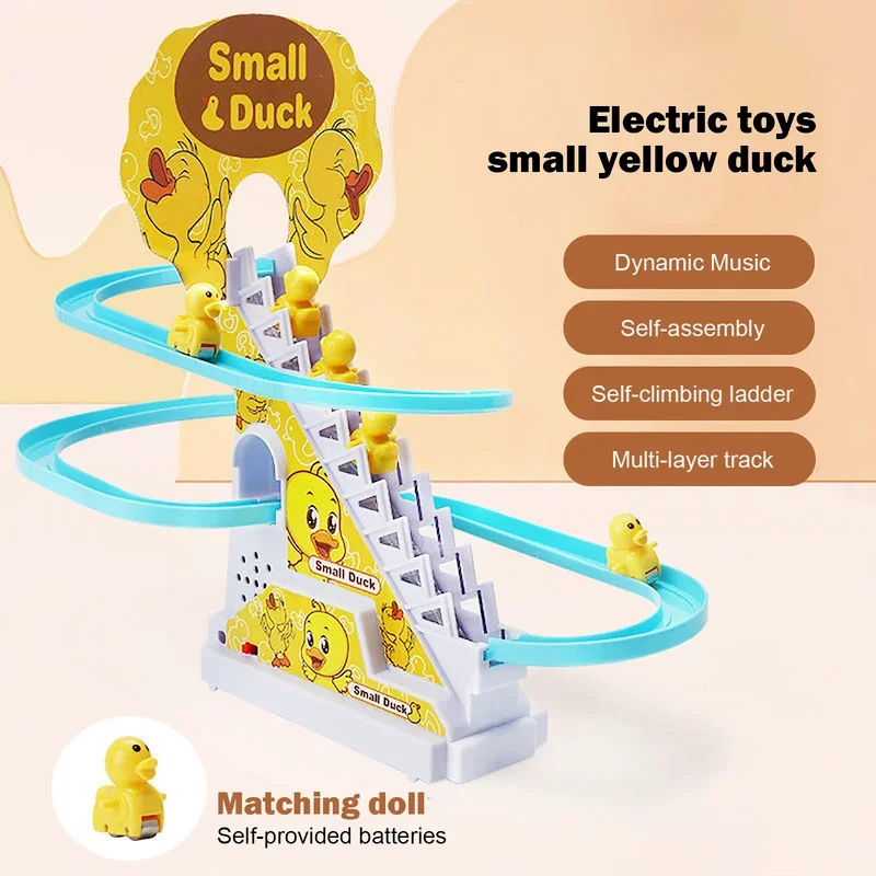 Electric Duck Climbing Stairs Toy Children Roller Coaster Toy Set Electric LED Light Music Amusement Climb Stairs Track Toy