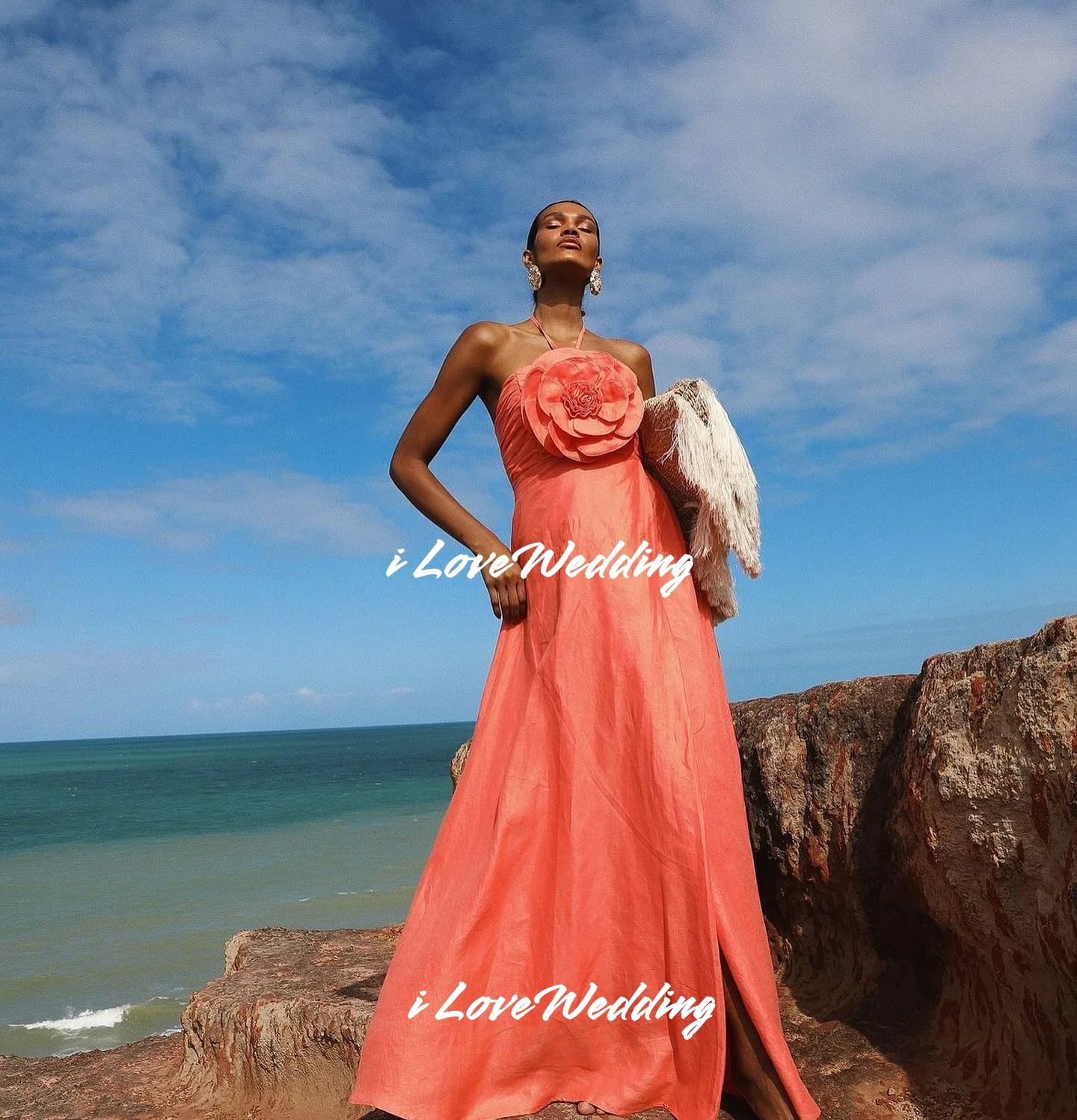 

Оранжевое вечернее платье с бретелькой на шее, 20253, 3D цветок, без рукавов, трапециевидной формы, со шлейфом, длиной до пола, плиссированное вечернее платье с разрезом по бокам, по индивидуальному заказу