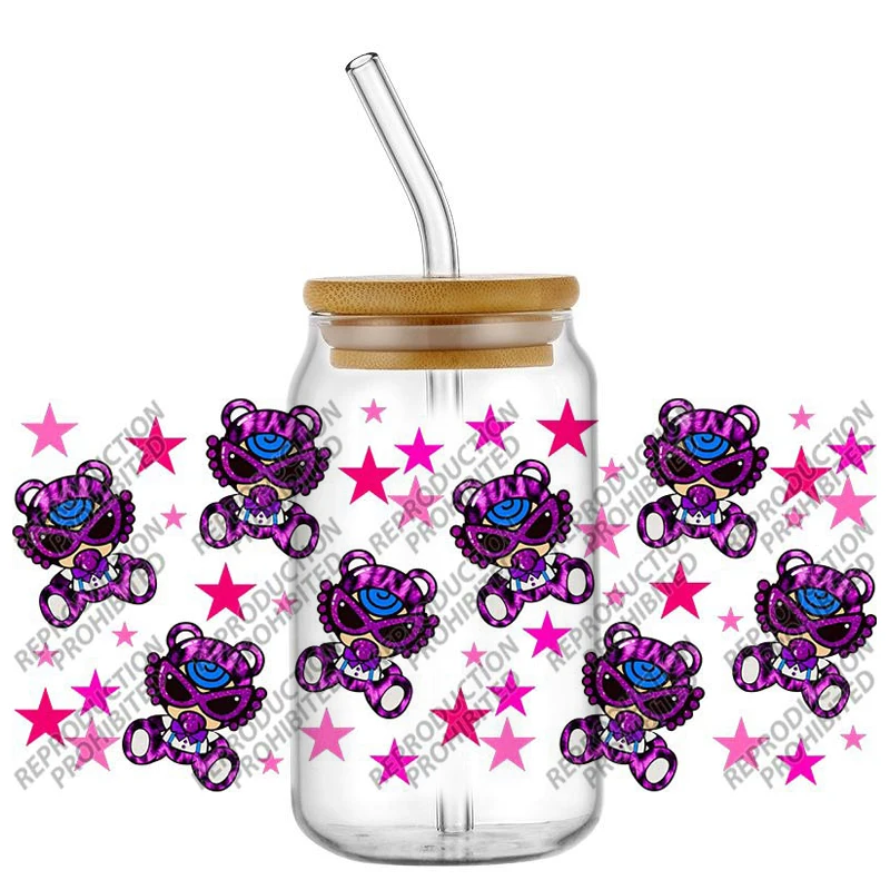 popular mini baby pattern 16oz UV DTF cup UV glass transfer sticker cup warp waterproof adhesive without cup home decoration