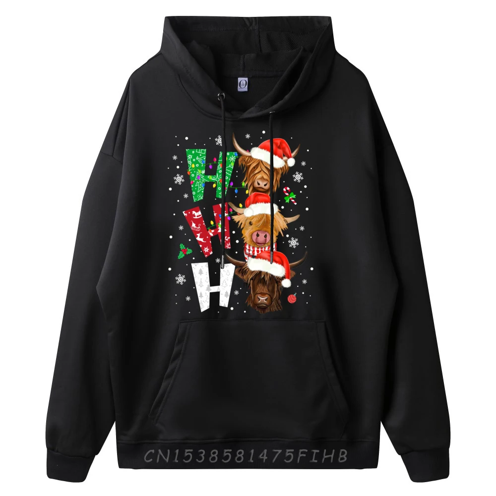 Scottish Highland Cow Print Ho Ho Ho Christmas Pajamas Hoodie Men Polyester Oversized Hoodie Men Chinese Style