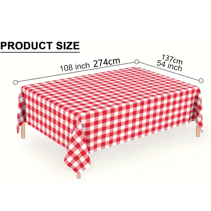 1/3pcs Red And White Checkered Plastic Tablecloth, Wipe-Clean, Maintenance-Free Plastic Party Tablecloth,  Wear-Resistant