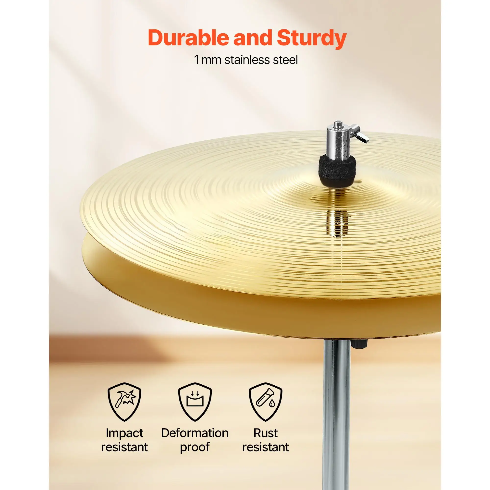 3 Piece Alloy Cymbal Pack for drum Set 14 Inch Hi Hats 16 Inch Crash 20 Inch Ride with Drumsticks and Cymbal Bag Bright Copper