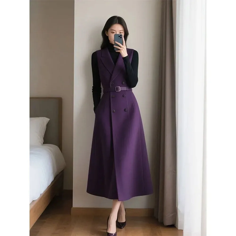 

Autumn And Winter New Coat Temperament Sleeveless Suit Vest Jacket Medium And Long Coat Temperament High-End Lace-Up Vest dress