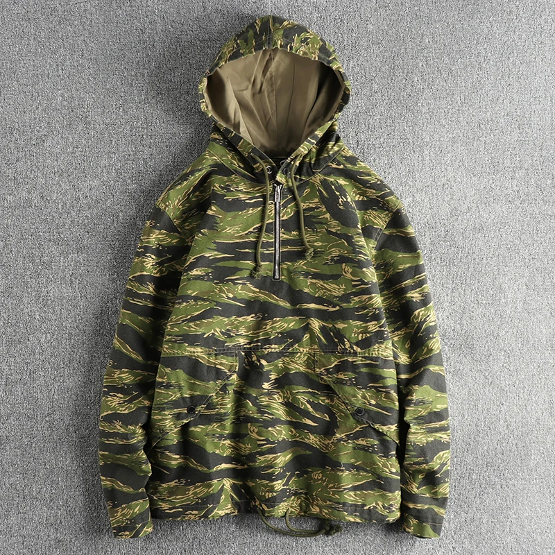 May Khaki mountain trend retro camouflage woven trench coat for men Spring and autumn all-match youth pullover jacket