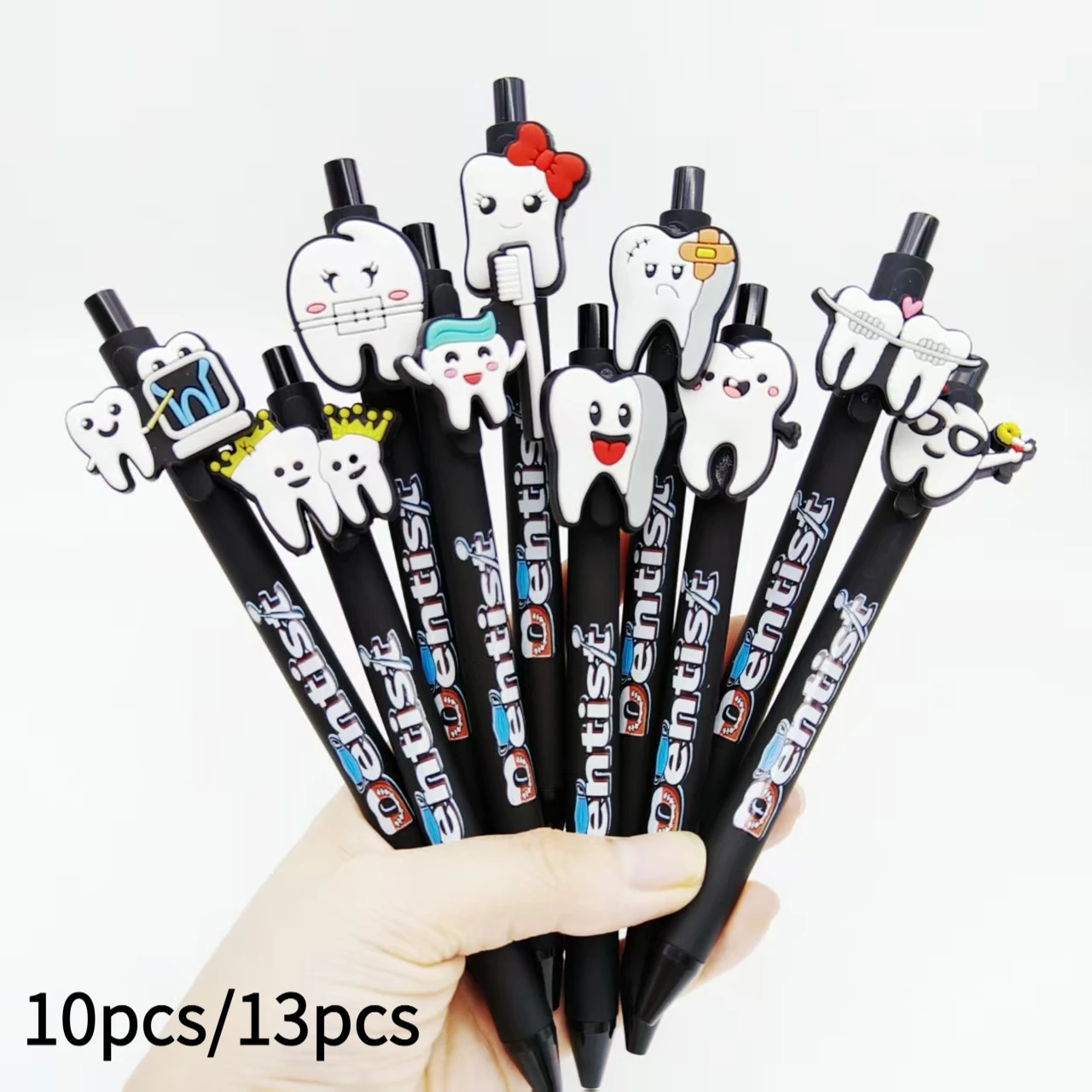 

10 шт./13 шт., шариковая ручка на тему Дня зубов, черная серия, гелевая ручка для моделирования зубов с принтом