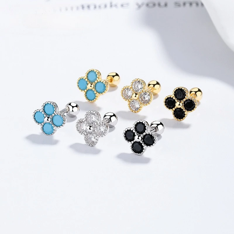 925-sterling-silver-four-leaf-clover-stud-earrings-screw-thread-buckle-design-sweet-elegant-fashion-ear-jewelry-for-women-girls