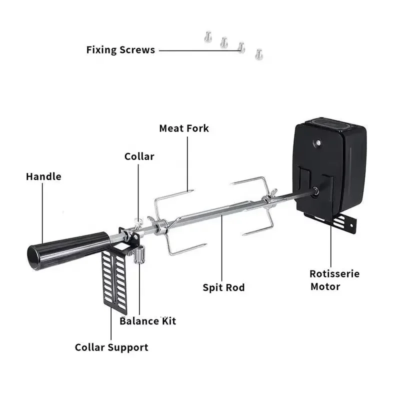 Universal 4W BBQ Grill Motor Kit Stainless Steel Chrome Plated Split Rod Heat Resistant Corrosion Proof Waterproof for