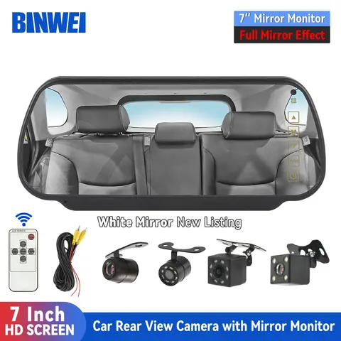 BINWEI 7인치 백미러 모니터(후방 카메라, HD 백업 디스플레이, 야간 투시경, 범용 주차 지원 포함)