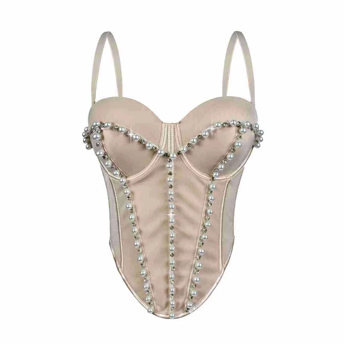 

New Pearl Rhinestone Corset Top for Women, Sexy Backless Bustier Cami Vest Slimming Waist Training Tank Tops Bras for Women