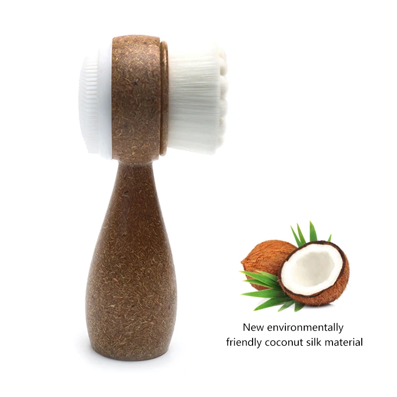 Coconut Shred Handle Face Cleansing Brush Double-Sided Facial Cleanser Blackhead Removal Pore Cleaner Exfoliator Scrub Brush