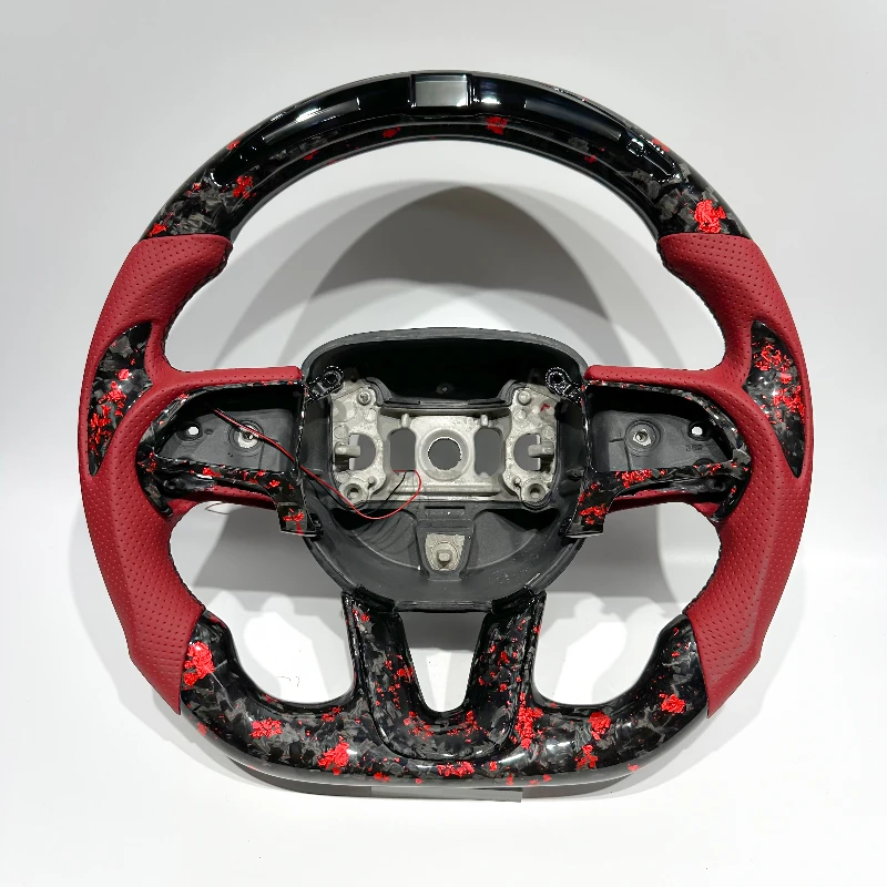

Premium Custom Red Forged Carbon Fiber Steering Wheel with LED Lights for D0dge Challenger Durango 300 Charger RT SRT Hellcat