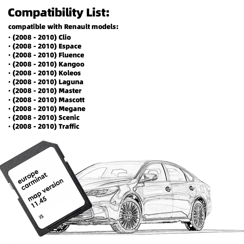 SD Card for Renault Megan Clio Laguna Scene Carminat Car Version 11.45 Europe Maps 2025 Sat Nav 8201756571 GPS Navigation 8GB