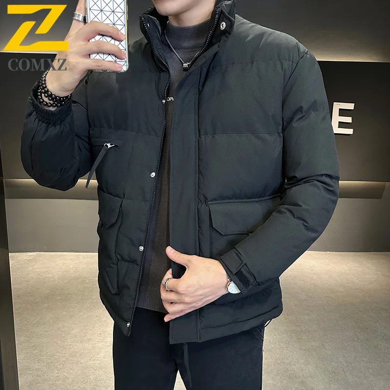 

Зимняя роскошная мужская куртка высокого качества, модная утолщенная теплая ветрозащитная куртка-паркер, мужская повседневная морозостойкая хлопковая подкладка