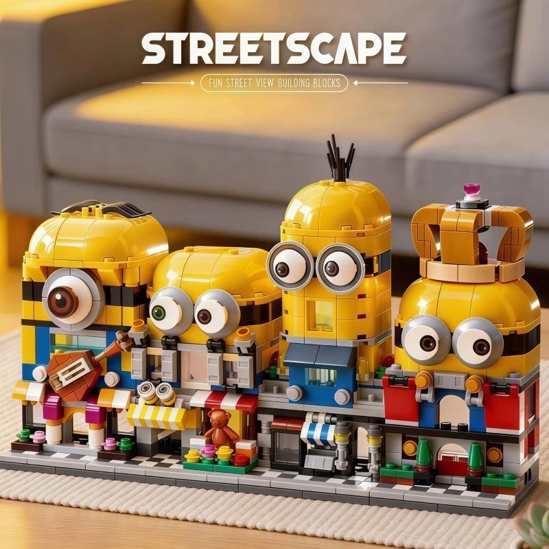 4 piezas de bloques de construcción MINIONS, lindos personajes de dibujos animados, decoración de escritorio, modelo de ensamblaje, juguete educativo interactivo, regalo.