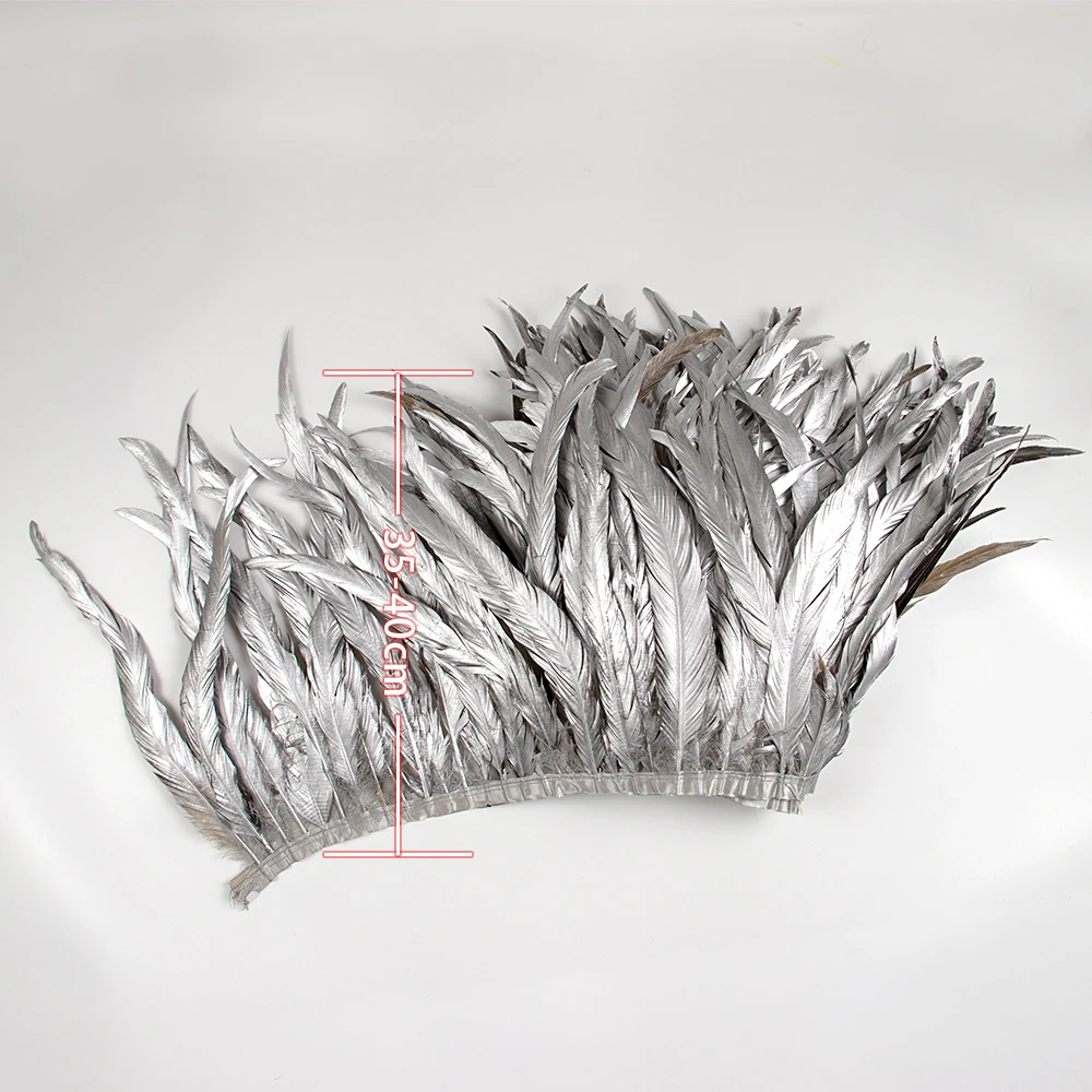 1M Gold Silver Rooster Tail Feathers Ribbon Trim 15-45cm Feather Fringe for Crafts Plumes Wedding Carnival Clothing Decoration